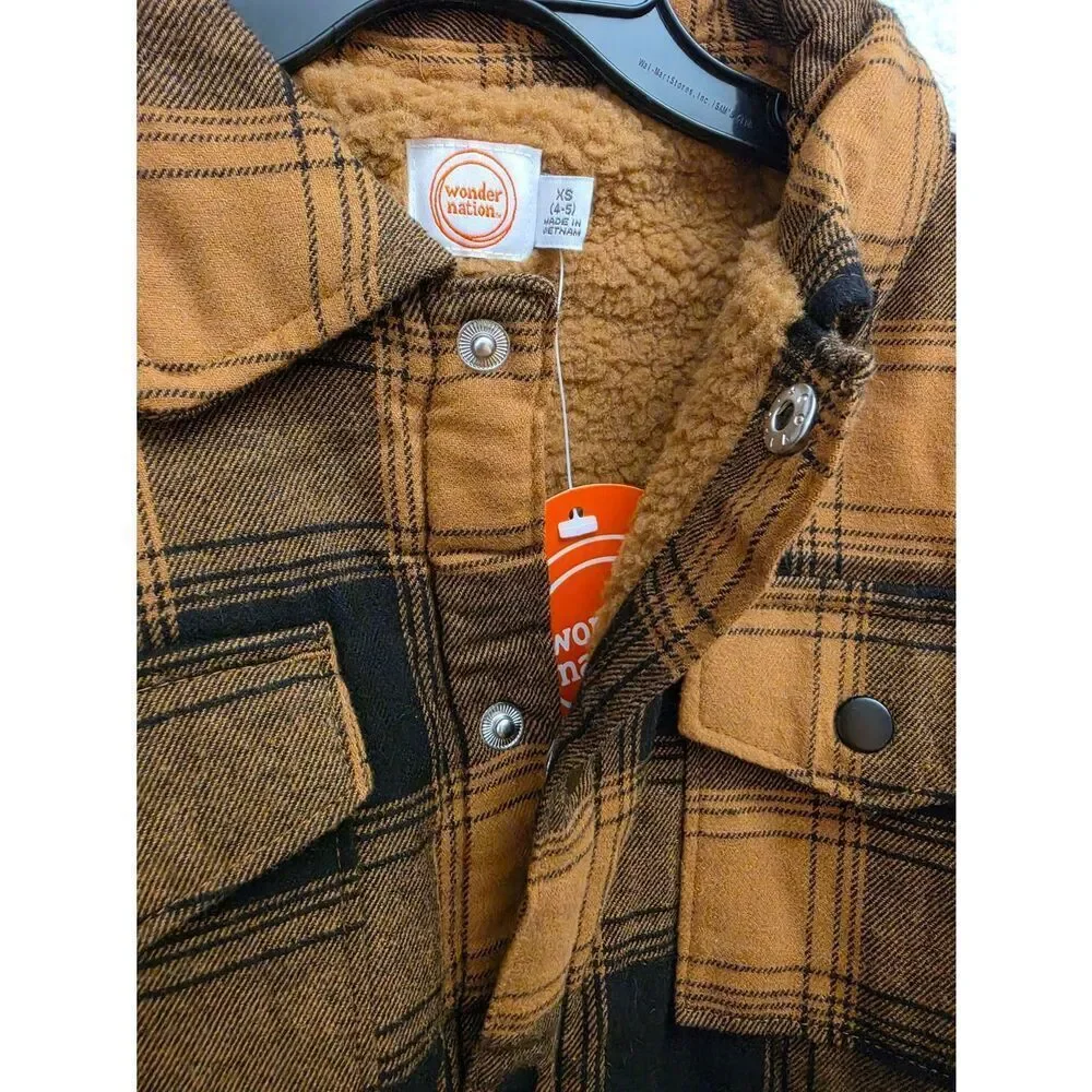 NWT Boys Wonder Nation XS 4/5 Sherpa-Lined Hoodie & Shacket Jacket Lot of 2 Warm